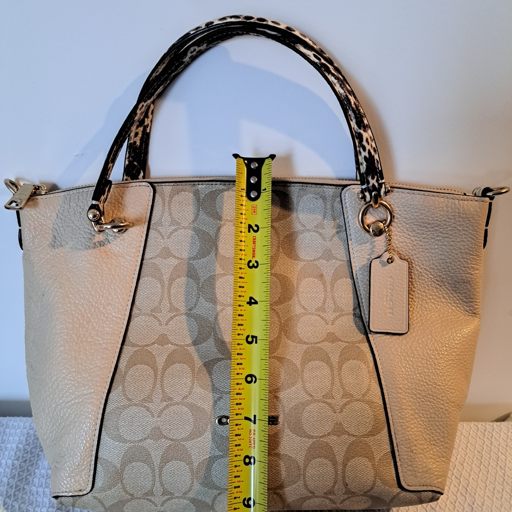 COACH Kacey Satchel Signature Crossbody Handbag Cream Snake Leather Exotic - Picture 5 of 13